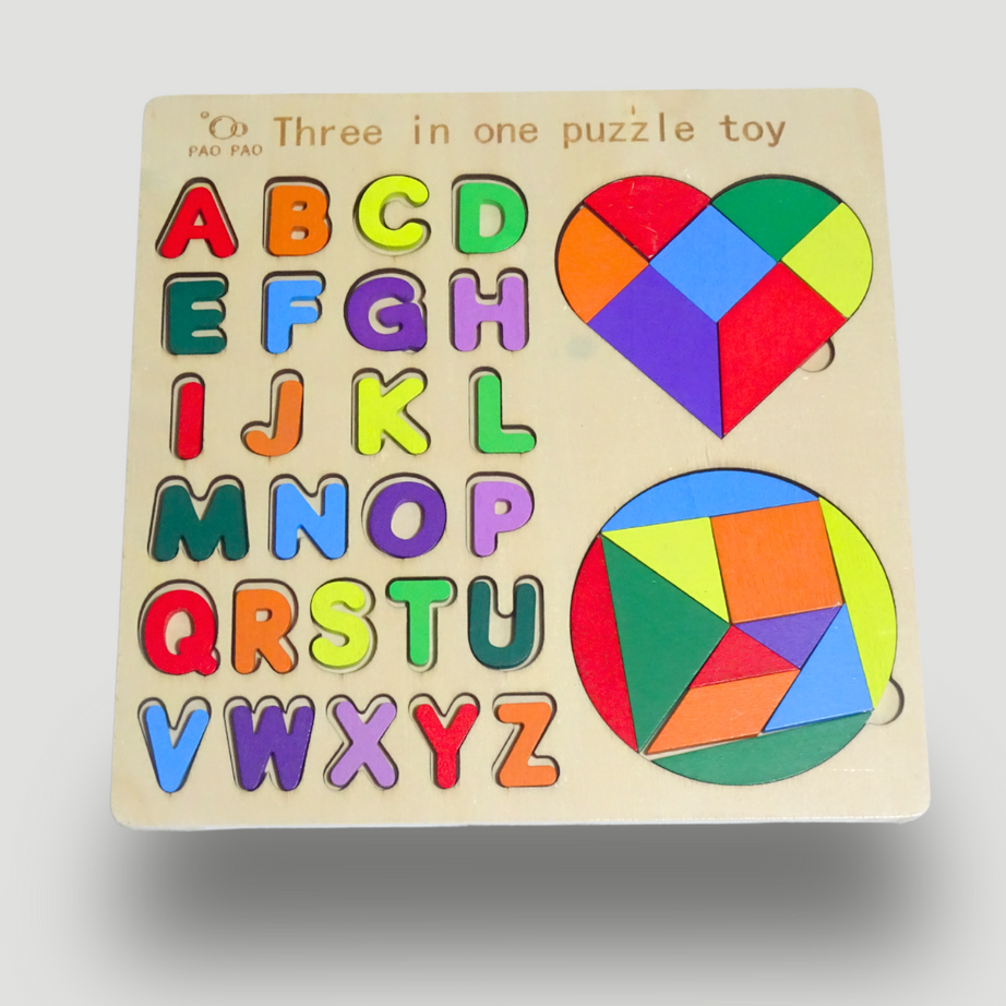 3-in-1 Wooden Puzzle Board with Alphabet – Endless Learning Fun