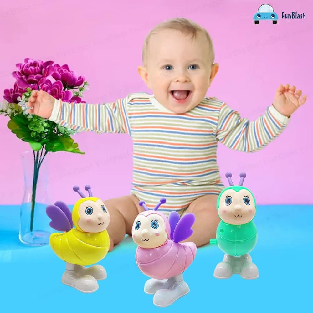 FunBlast Wind Up Bee Toys for Kids - Colorful Press and Go Cute Bee Toy with Key Winding UP and Moving Toy for Toddlers, Boys, Girls, Jumping Bird Toys (Yellow)