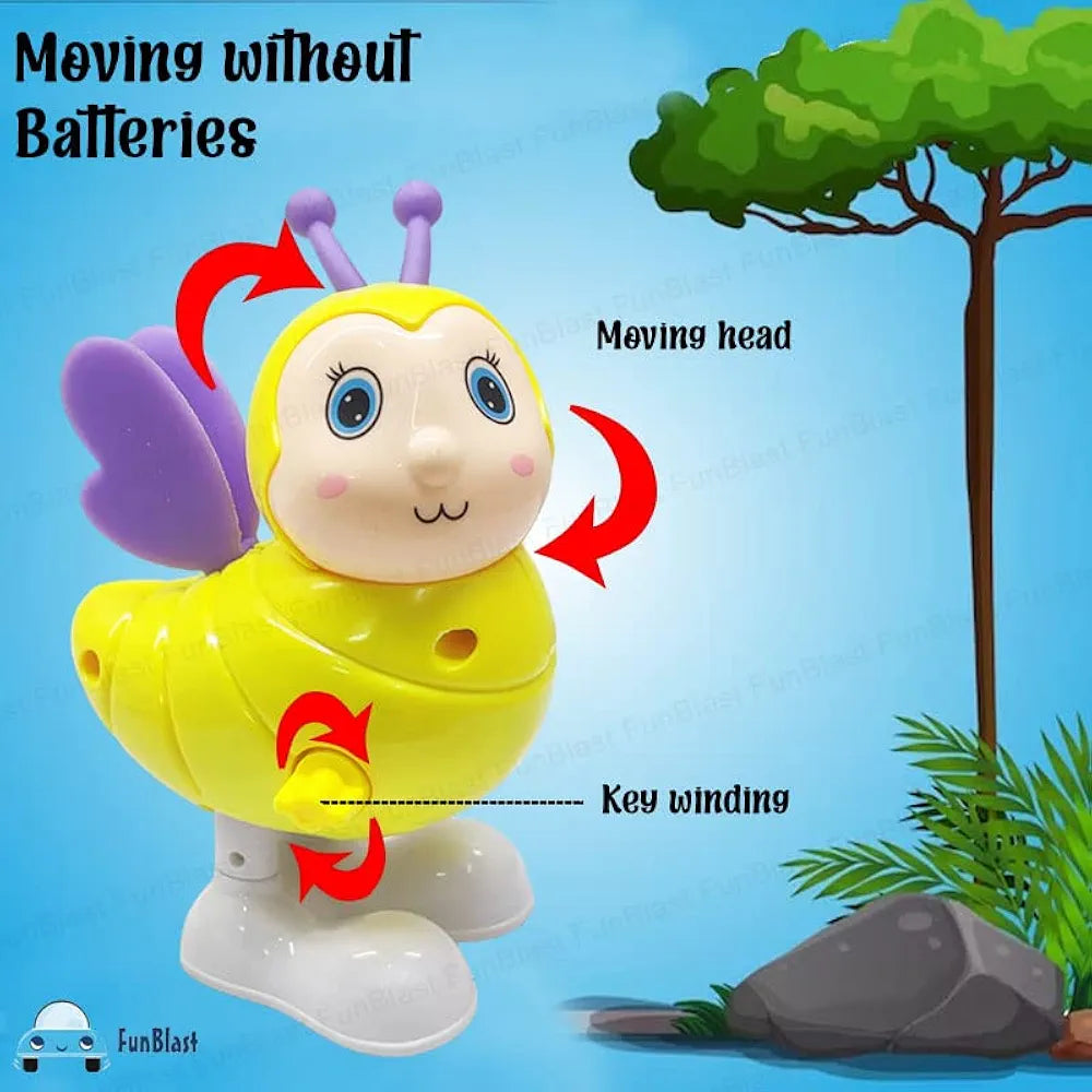 FunBlast Wind Up Bee Toys for Kids - Colorful Press and Go Cute Bee Toy with Key Winding UP and Moving Toy for Toddlers, Boys, Girls, Jumping Bird Toys (Yellow)