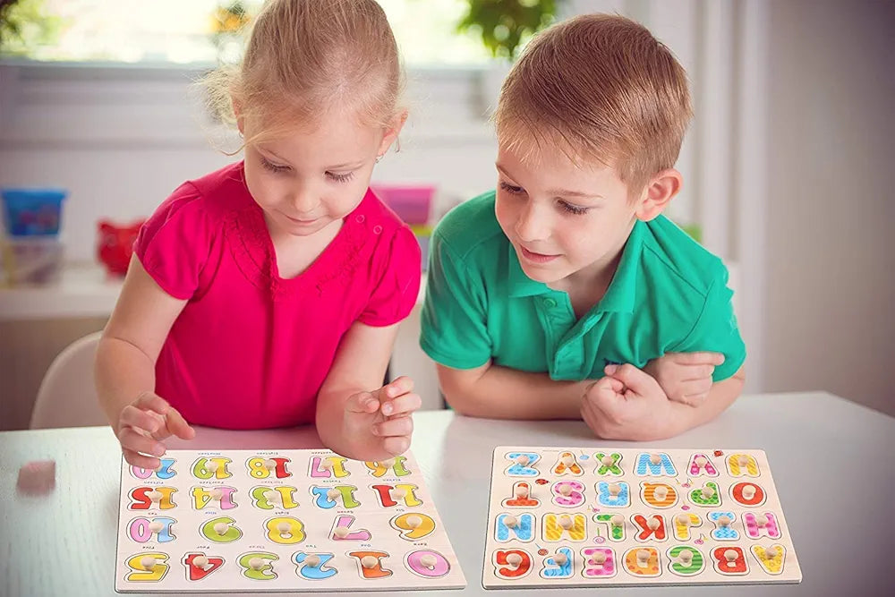 Urban Luxy Wooden Colorful Learning Educational Board for Kids with Knobs, Educational Learning Wooden Board Tray, Size- 30 X 22 cm ((ABC Alphabet))