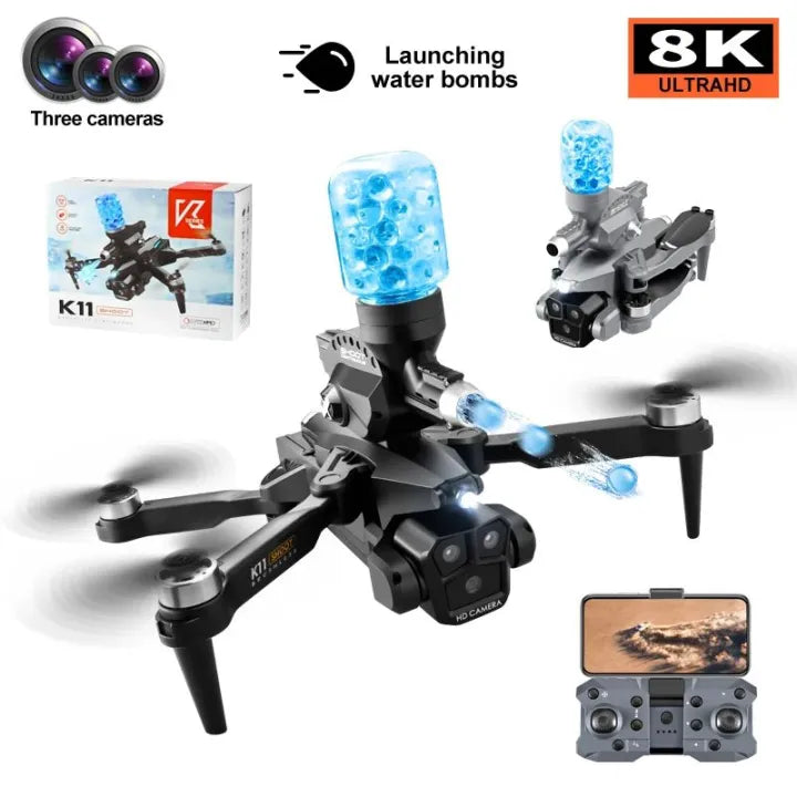 Foldable Brushless motor drone K11 camera triple camera drone with Brushless motor Bullets fire drone