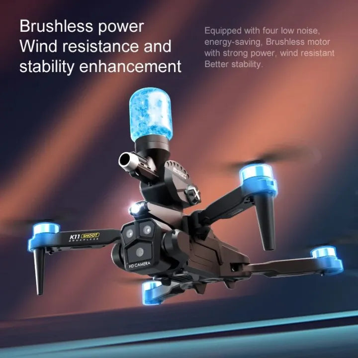 Foldable Brushless motor drone K11 camera triple camera drone with Brushless motor Bullets fire drone
