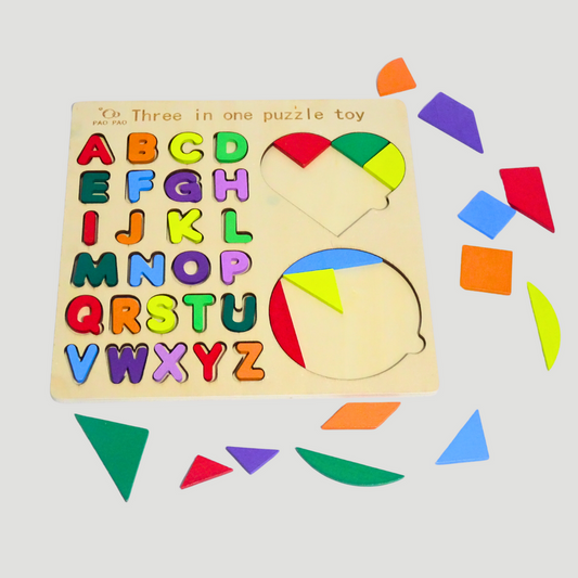 3-in-1 Wooden Puzzle Board with Alphabet – Endless Learning Fun