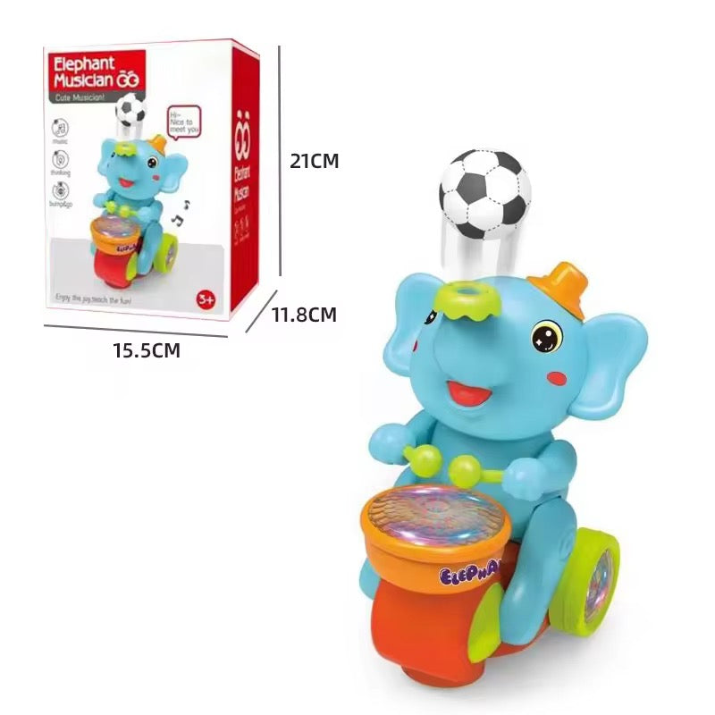 Elephant Musician Toy with Music, Flashing Lights & Drum Play