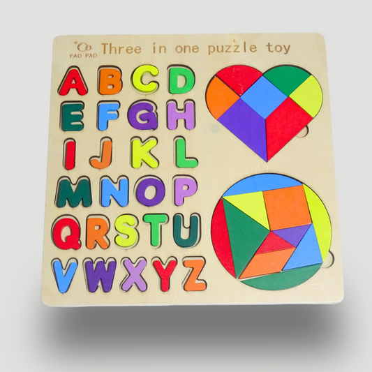 3-in-1 Wooden Puzzle Board with Alphabet – Endless Learning Fun