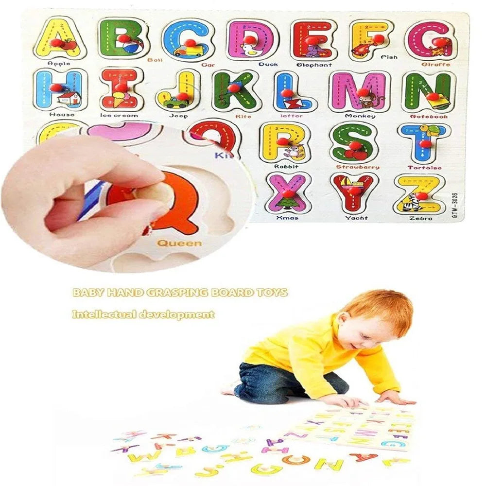 Urban Luxy Wooden Colorful Learning Educational Board for Kids with Knobs, Educational Learning Wooden Board Tray, Size- 30 X 22 cm ((ABC Alphabet))